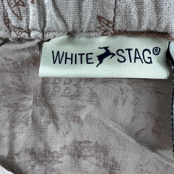 White Stag Womens Straight Skirt 12 Tan Brown Floral Linen Blend Zip Drawstring - Picture 7 of 11